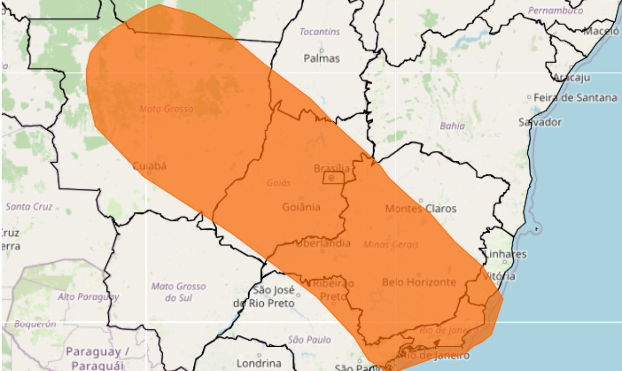 o mapa mostra &agrave;s &aacute;reas em alerta para chuva